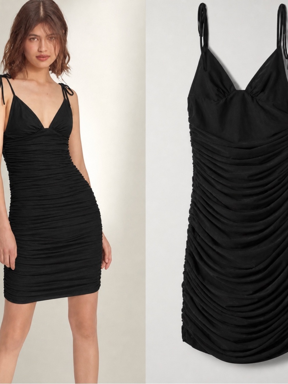 Aritzia Wilfred Winona Mini Slip Rouched Dress in Black Sz XXS